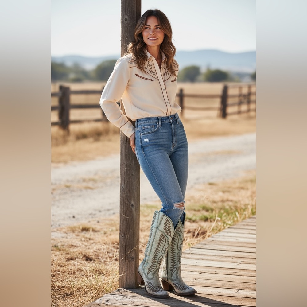 High Rise Blue Women's western cowboy boots